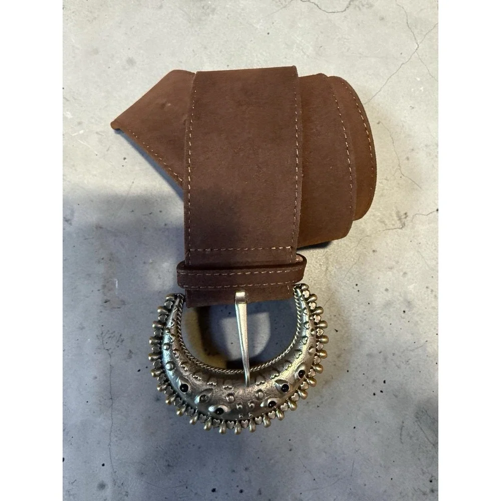 Persaman Isabella Brown Suede Leather Belt Large Buckle Size 95 Large‎ NWOT